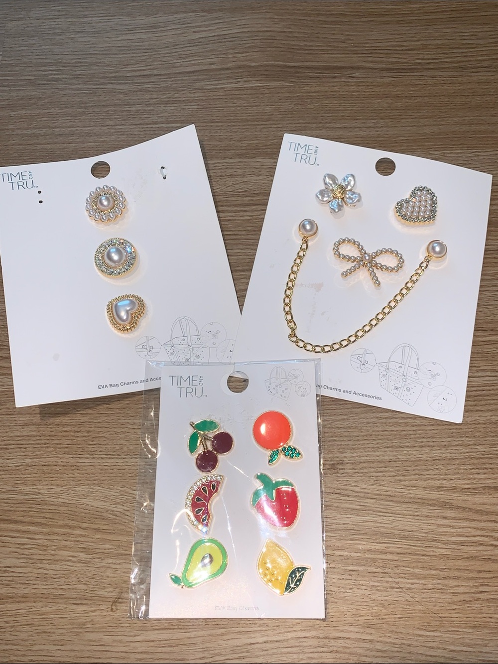EVA Bag Charms- Gold-Tone Pearl & Fruit Set